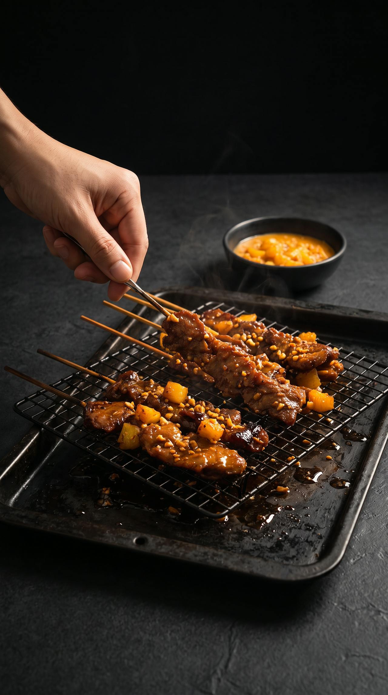 Hühnchen Saté Spieße mit Ananas-Erdnusssauce – Schritt 5