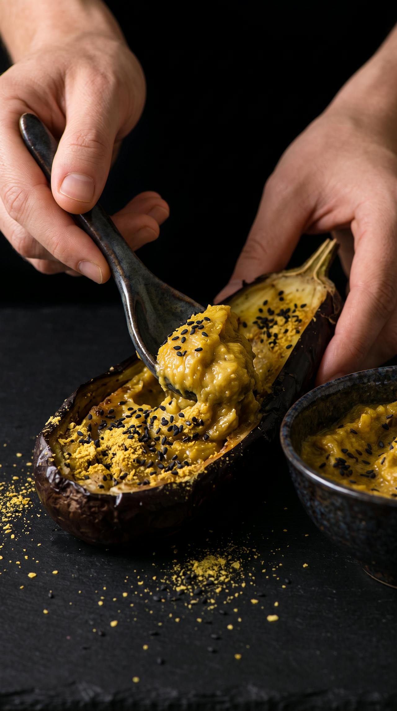 Nori rice paper chips with spicy eggplant dip – step 1