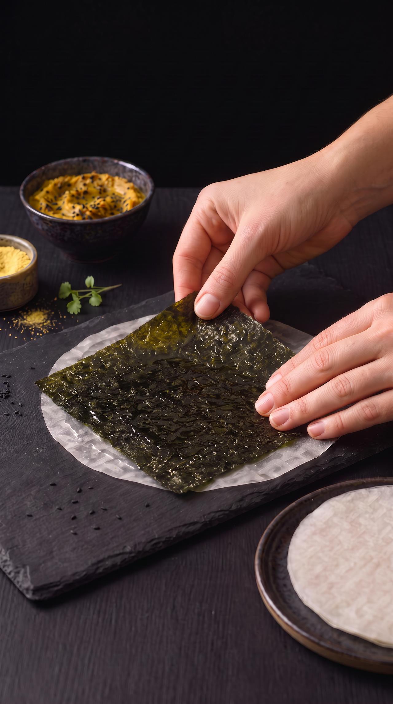 Nori rice paper chips with spicy eggplant dip – step 3