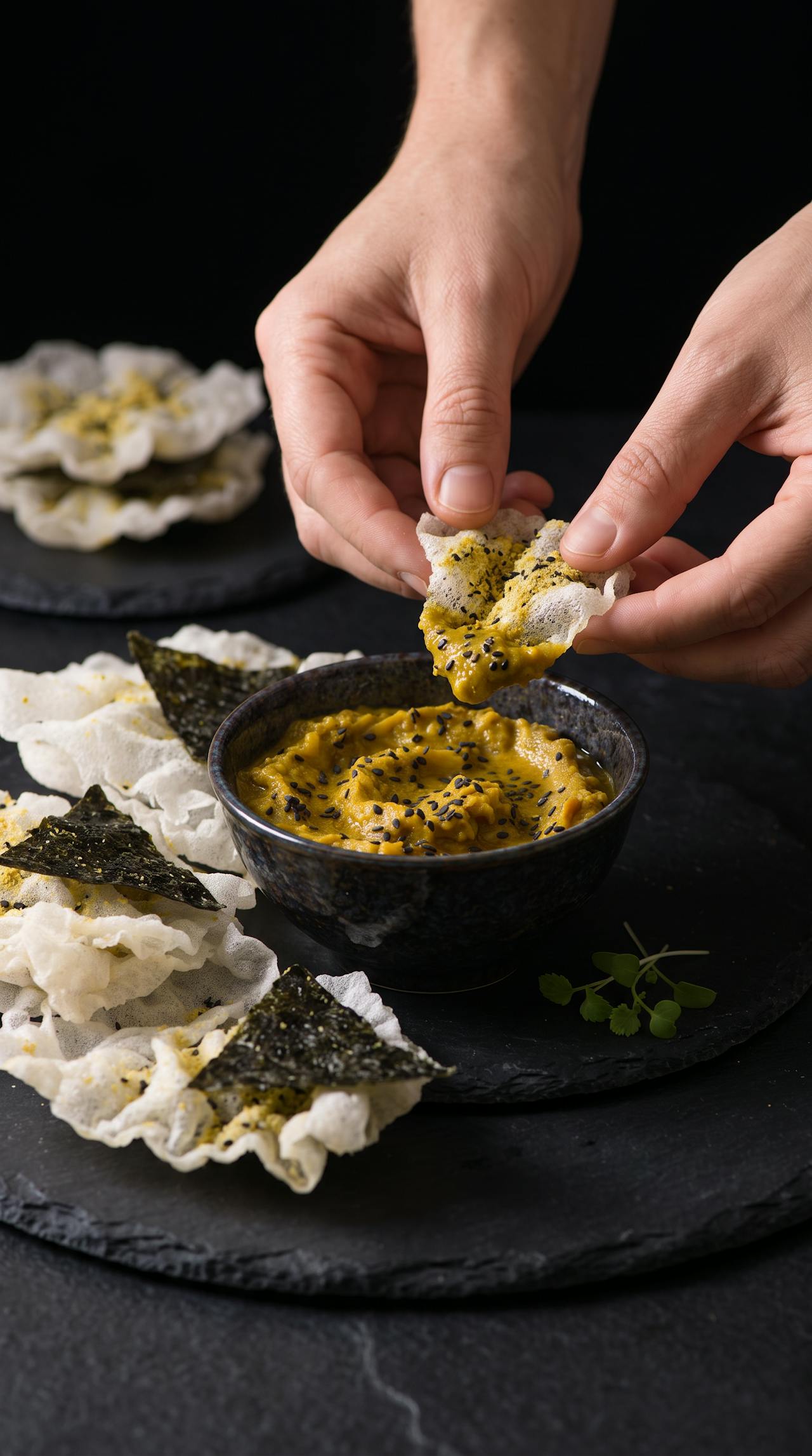 Nori rice paper chips with spicy eggplant dip – step 5
