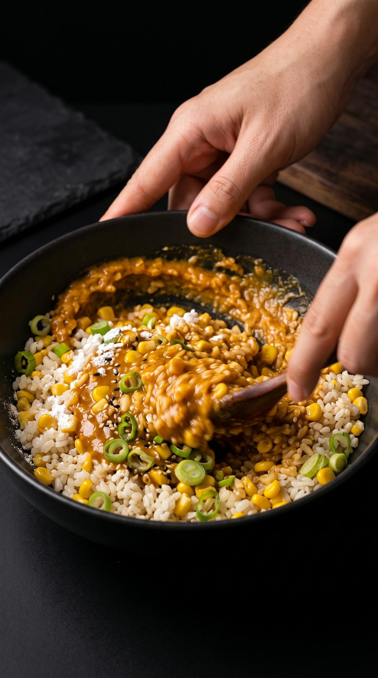 Fried eggs on crispy rice-corn waffles – step 1