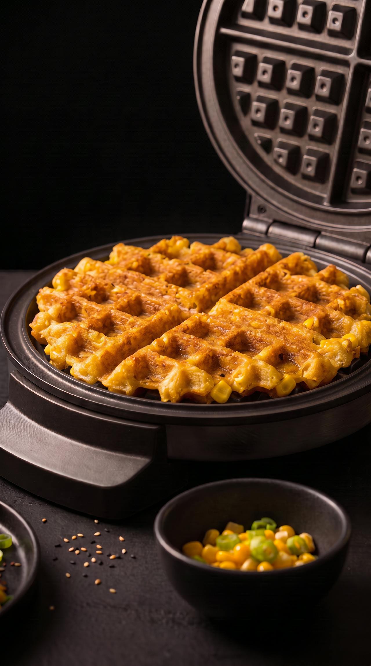 Fried eggs on crispy rice-corn waffles – step 2