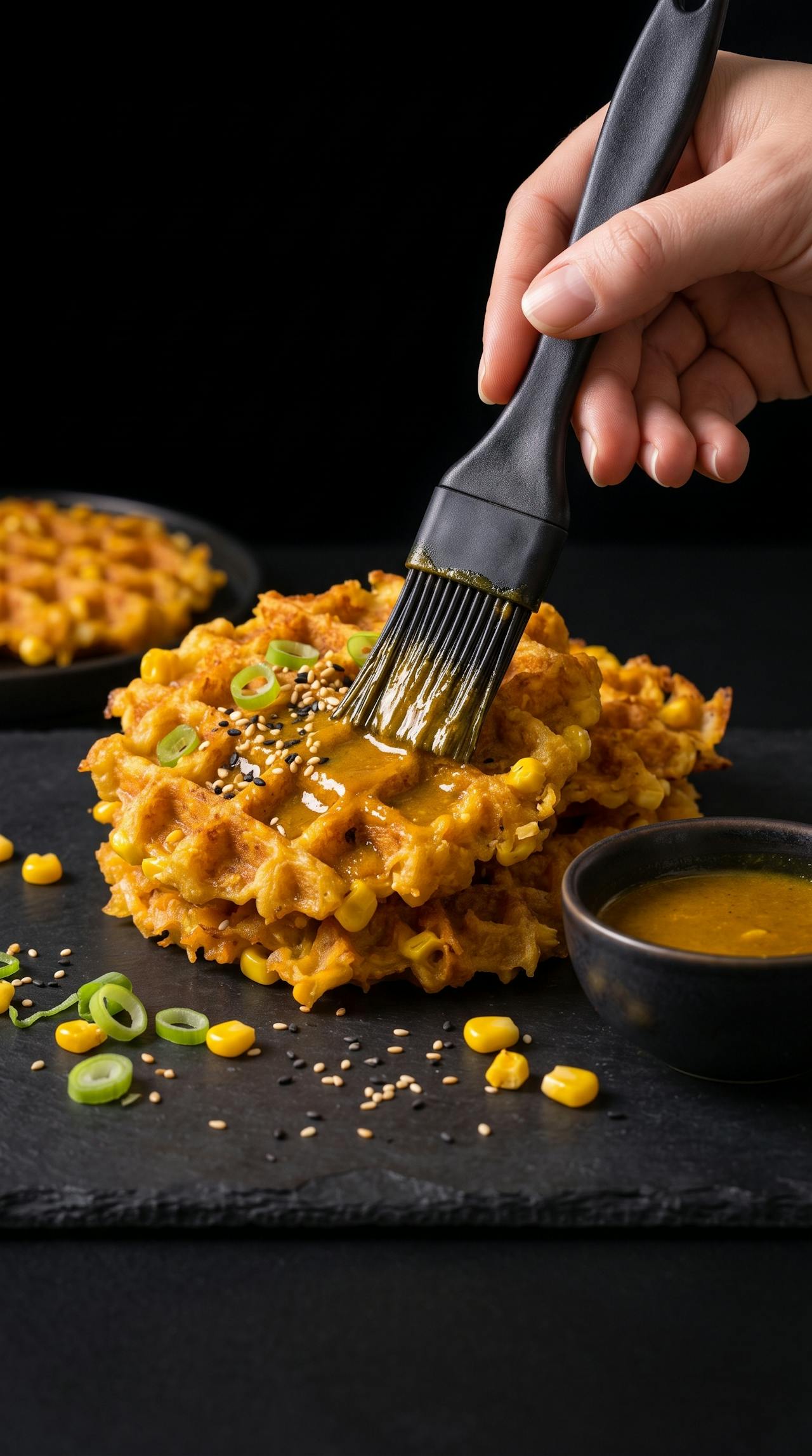 Fried eggs on crispy rice-corn waffles – step 3