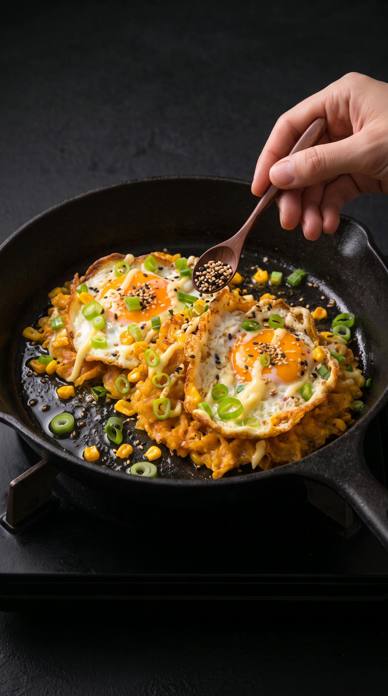 Fried eggs on crispy rice-corn waffles – step 4
