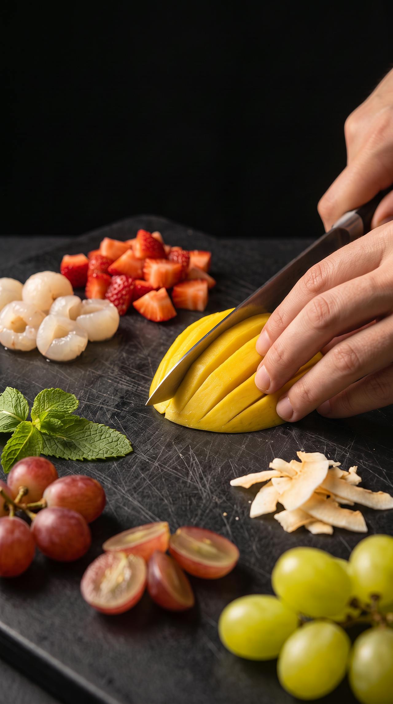 Curry-spiced fruits with coconut chips – step 1
