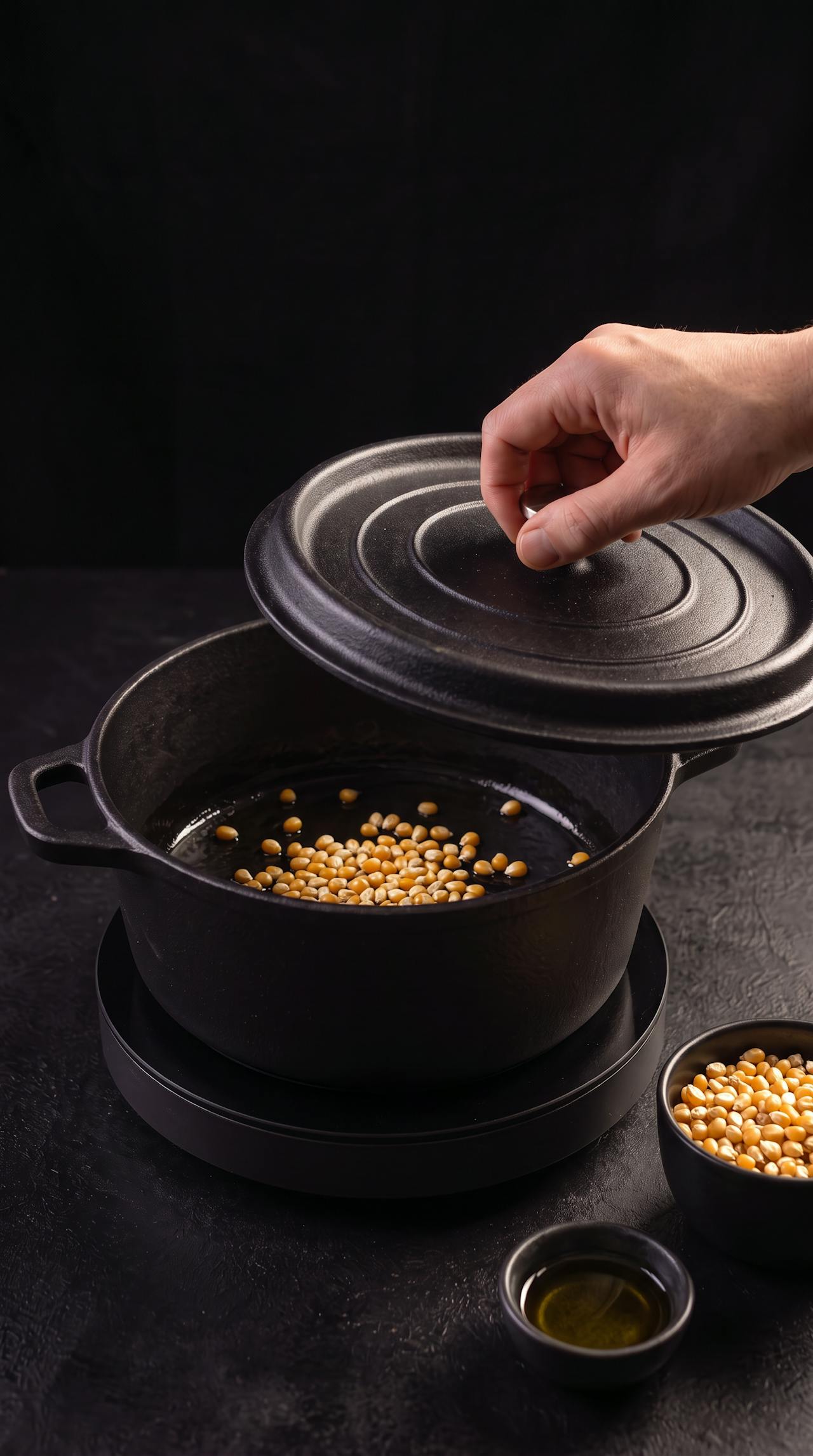 Step 1: Pop the kernels with oil in a closed pot
